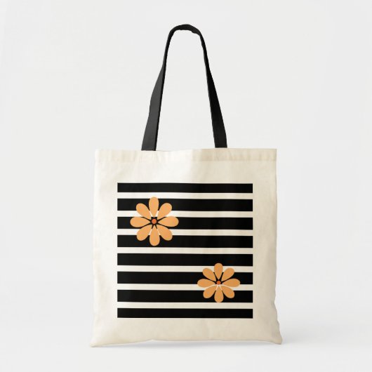 ブラックストライプの花 トートバッグ (正面)