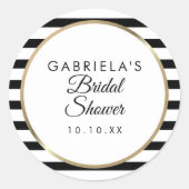ブラックストライプエレガント金ゴールドブライダルシャワー ラウンドシール (正面)