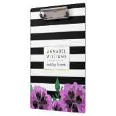 ブラックストライプクリップボード&パープルパンジーパーソナライズされたクリップボード クリップボード (左)