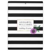 ブラックストライプクリップボード&パープルパンジーパーソナライズされたクリップボード クリップボード (裏面)