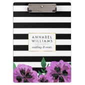 ブラックストライプクリップボード&パープルパンジーパーソナライズされたクリップボード クリップボード (正面)