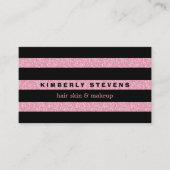 ブラックストライプグリッター&ピンク名刺 名刺 (正面)