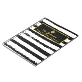 ブラックストライプゴールドフォイルアップル |先生名 ノートブック (左側)