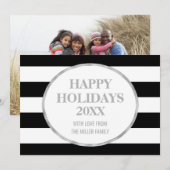 ブラックストライプシルバーハッピーホリデーズフォトカード シーズンカード (正面/裏面)