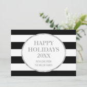 ブラックストライプシルバーハッピーホリデーズフォトカード シーズンカード (スタンド正面)