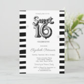 ブラックストライプシルバーバルーンSweet16 招待状 (スタンド正面)