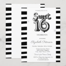 ブラックストライプシルバーバルーンSweet16 招待状