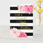 ブラックストライプズピンクフラワーズ叔母誕生日カード カード (黄色い花)