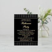 ブラックストライプハローウィンパーティ金ゴールド 箔招待状ポストカード (立ち正面)