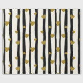 ブラックストライプハートゴールデン紙 ラッピングペーパー (フラット)