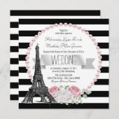 ブラックストライプパリフランスのカントリー結婚ズ 招待状 (正面/裏面)
