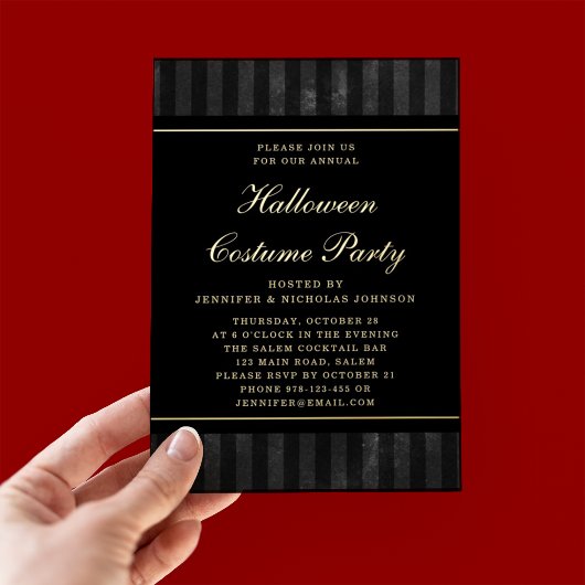 ブラックストライプパーティーハロウィーン衣装金ゴールド 箔招待状