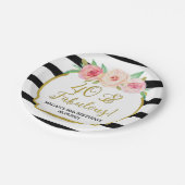 ブラックストライプピンクフローラ40とファボラス誕生日 ペーパープレート (アングル)