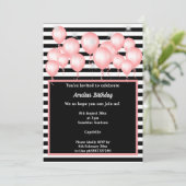 ブラックストライプピンク2気球バースデーパーティー 招待状 (スタンド正面)