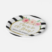 ブラックストライプフラワーズ応援トゥ60年誕生日 ペーパープレート (アングル)