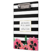 ブラックストライプフローラとピンクのクリップボパーソナライズされたード クリップボード (左)