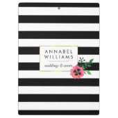 ブラックストライプフローラとピンクのクリップボパーソナライズされたード クリップボード (裏面)