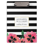 ブラックストライプフローラとピンクのクリップボパーソナライズされたード クリップボード (正面)