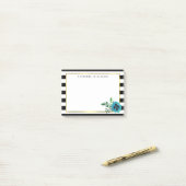 ブラックストライプフローラとブルーパーソナライズされたデータ ポストイット (デスク上)