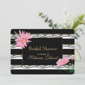 ブラックストライプフローラとレースピンクブライダルシャワー 招待状 (スタンド正面)