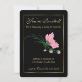 ブラックストライプフローラとレースピンクブライダルシャワー 招待状 (裏面)