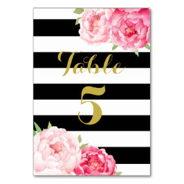 ブラックストライプフローラのテー結婚ブル番号カード テーブルナンバー