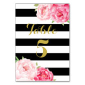 ブラックストライプフローラのテー結婚ブル番号カード テーブルナンバー (裏面)