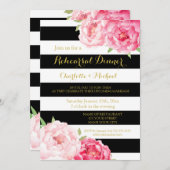 ブラックストライプフローラピンクリハーサルディナーパーティー 招待状 (正面/裏面)