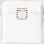 ブラックストライプフローラピンク赤ちゃんシャワーメッセージカード スクエアシール (バッグ)