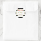 ブラックストライプフローラピンク赤ちゃんシャワーメッセージカード ラウンドシール (バッグ)