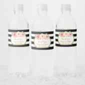 ブラックストライプフローラピンク金ゴールドウォーターボトルラベル ペットボトルラベル (ボトル)