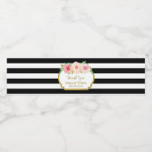 ブラックストライプフローラピンク金ゴールドウォーターボトルラベル ペットボトルラベル (シングルラベル)