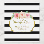 ブラックストライプフローラピンク金ゴールドワインラベル ワインラベル (シングルラベル)