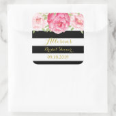 ブラックストライプフローラブライダルシャワーメッセージカード スクエアシール (バッグ)