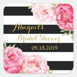 ブラックストライプフローラブライダルシャワーメッセージカード スクエアシール