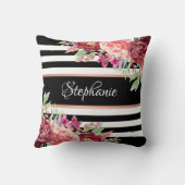 ブラックストライプフローラブルゴーニュパーソナライズされた クッション (裏面)