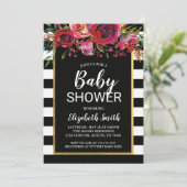 ブラックストライプフローラベビーシャワー招待状 招待状 (スタンド正面)