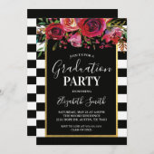 ブラックストライプフローラ卒業パーティー招待状 招待状 (正面/裏面)