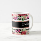 ブラックストライプフローラ名バーパーソナライズされたグンディ コーヒーマグカップ (正面右)