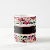 ブラックストライプフローラ名バーパーソナライズされたグンディ コーヒーマグカップ (中央)