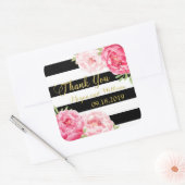 ブラックストライプフローラ結婚式の引き出物ラベル スクエアシール (封筒)