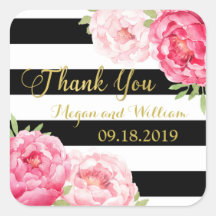 ブラックストライプフローラ結婚式の引き出物ラベル