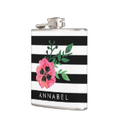 ブラックストライプフローラ&ピンクパーソナライズされたフラスコ フラスク (左)