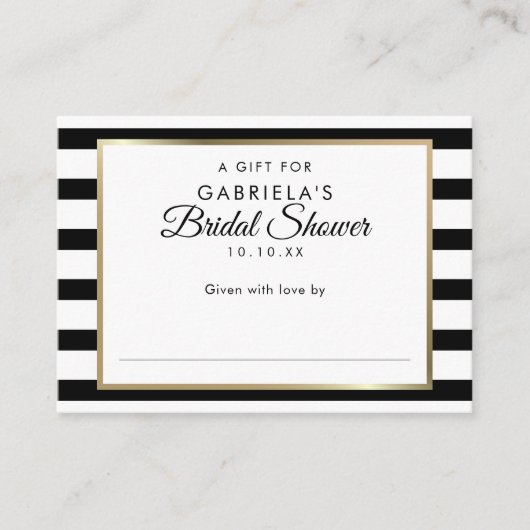 ブラックストライプブライダルシャワー表示カード及びラベル エンクロージャーカード (正面)