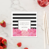 ブラックストライプブライダルシャワー&ピンク牡丹 スタンダードカクテルナプキン (インサイチュ)