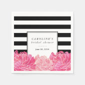 ブラックストライプブライダルシャワー&ピンク牡丹 スタンダードカクテルナプキン (正面)