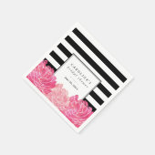 ブラックストライプブライダルシャワー&ピンク牡丹 スタンダードカクテルナプキン (角)