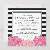 ブラックストライプブライダルシャワー&ピンク牡丹 招待状 (正面)