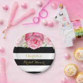 ブラックストライププレートピンクウォーターカラーブライダルシャワー ペーパープレート (パーティー)