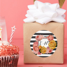 ブラックストライプヘイルームピンクイエローローズ結婚ズ ラウンドシール